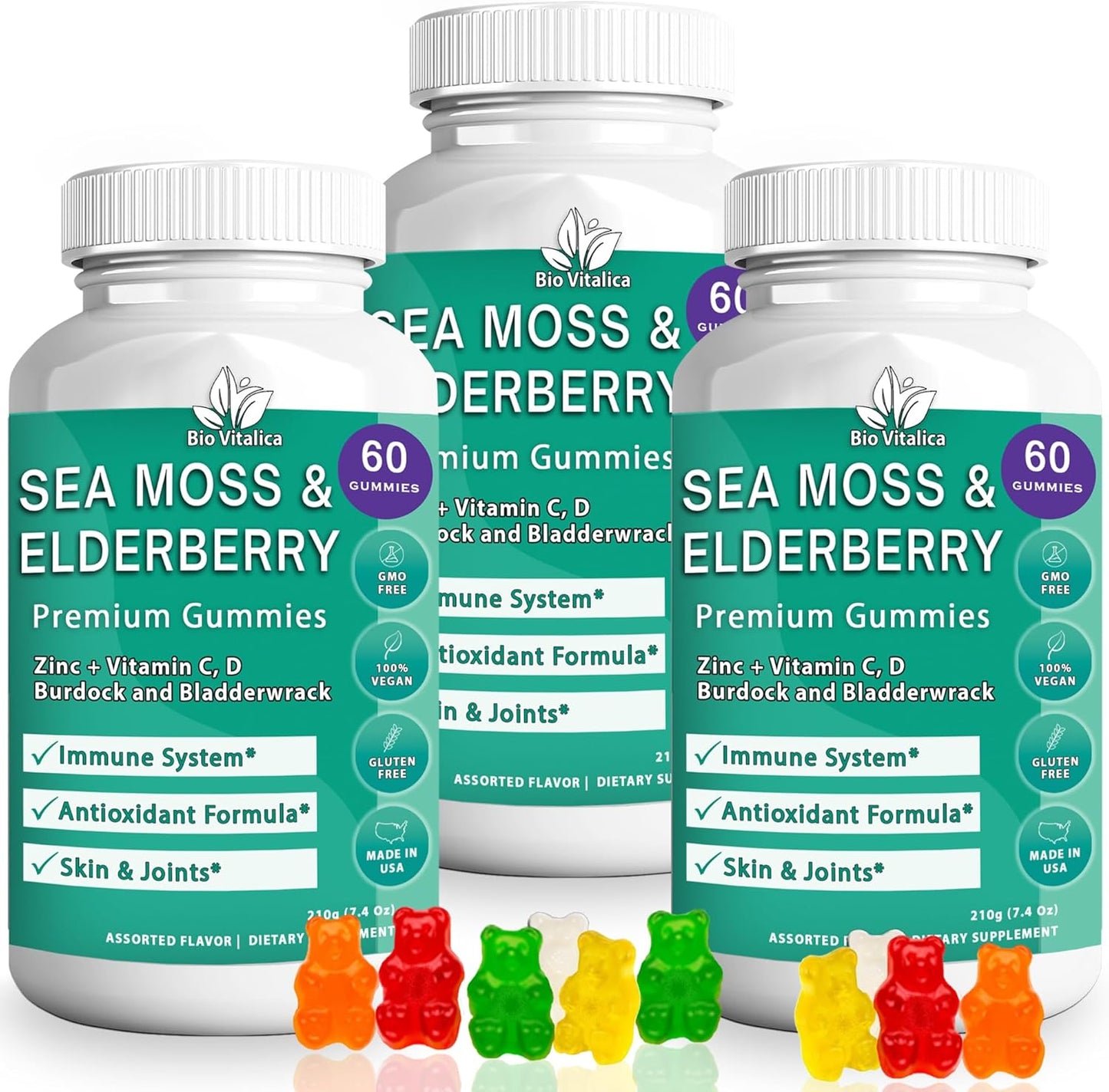 Sea Moss and Elderberry Gummies Bundle - BioVitalica Parent Pack (3)