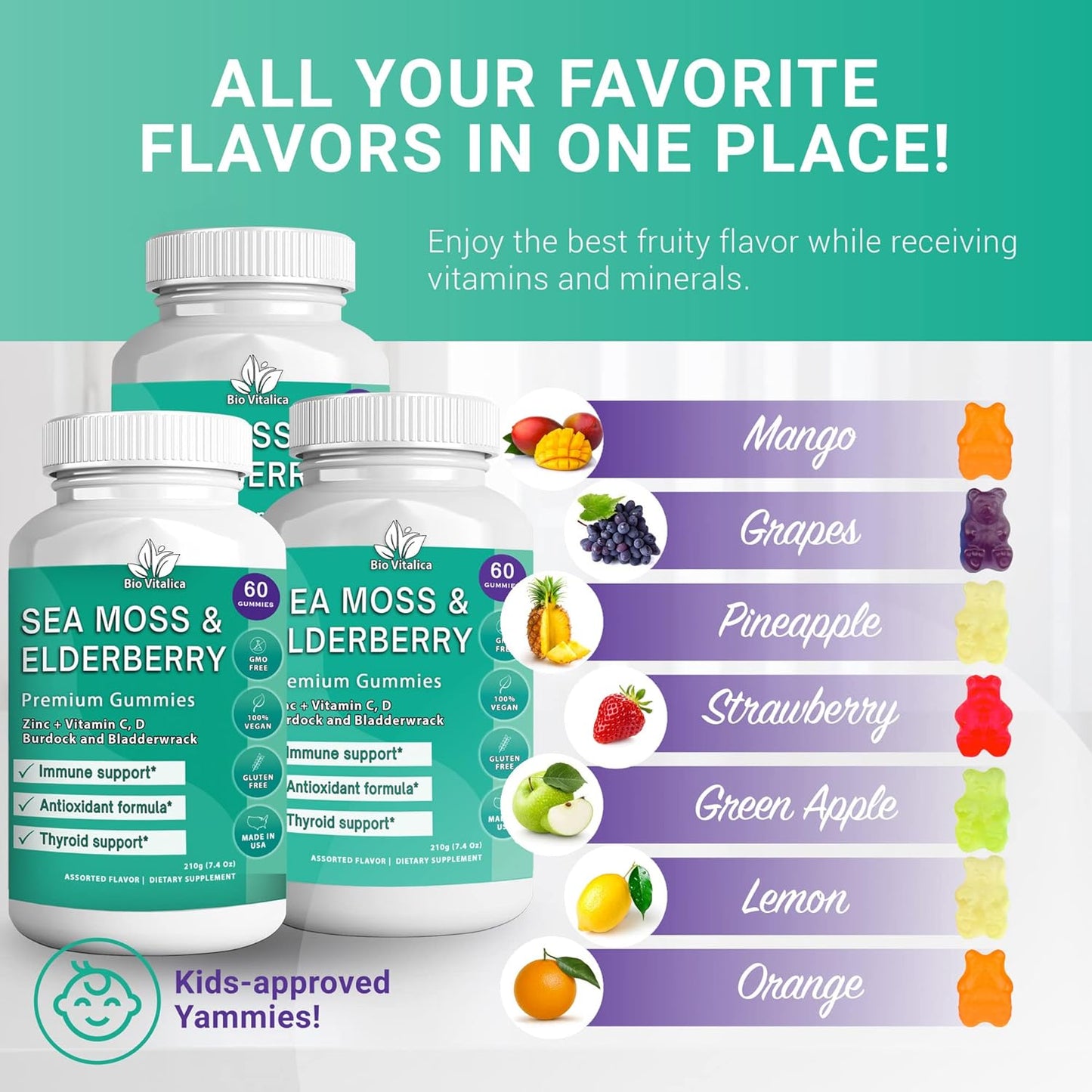 Sea Moss and Elderberry Gummies Bundle - BioVitalica Parent Pack (3)