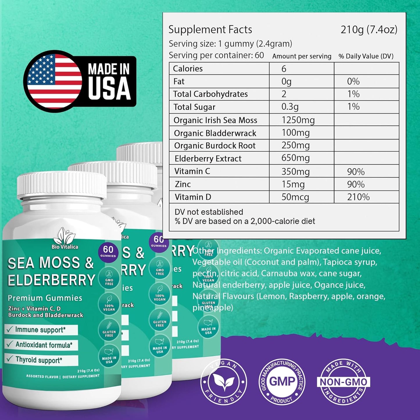 Sea Moss and Elderberry Gummies Bundle - BioVitalica Parent Pack (3)