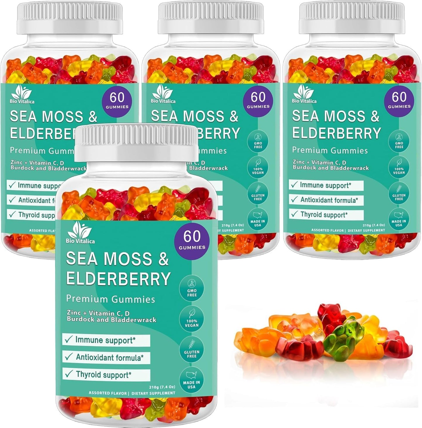 Sea Moss and Elderberry Gummies by BIO VITALICA - Parent Pack of 4