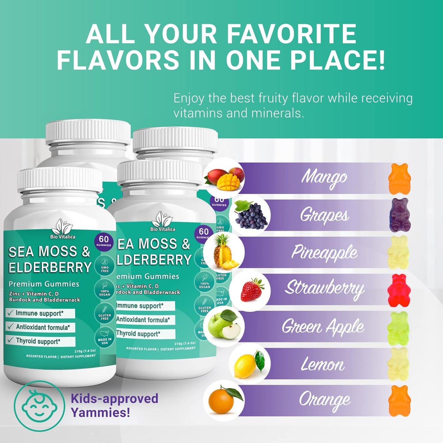 Sea Moss and Elderberry Gummies by BIO VITALICA - Parent Pack of 4