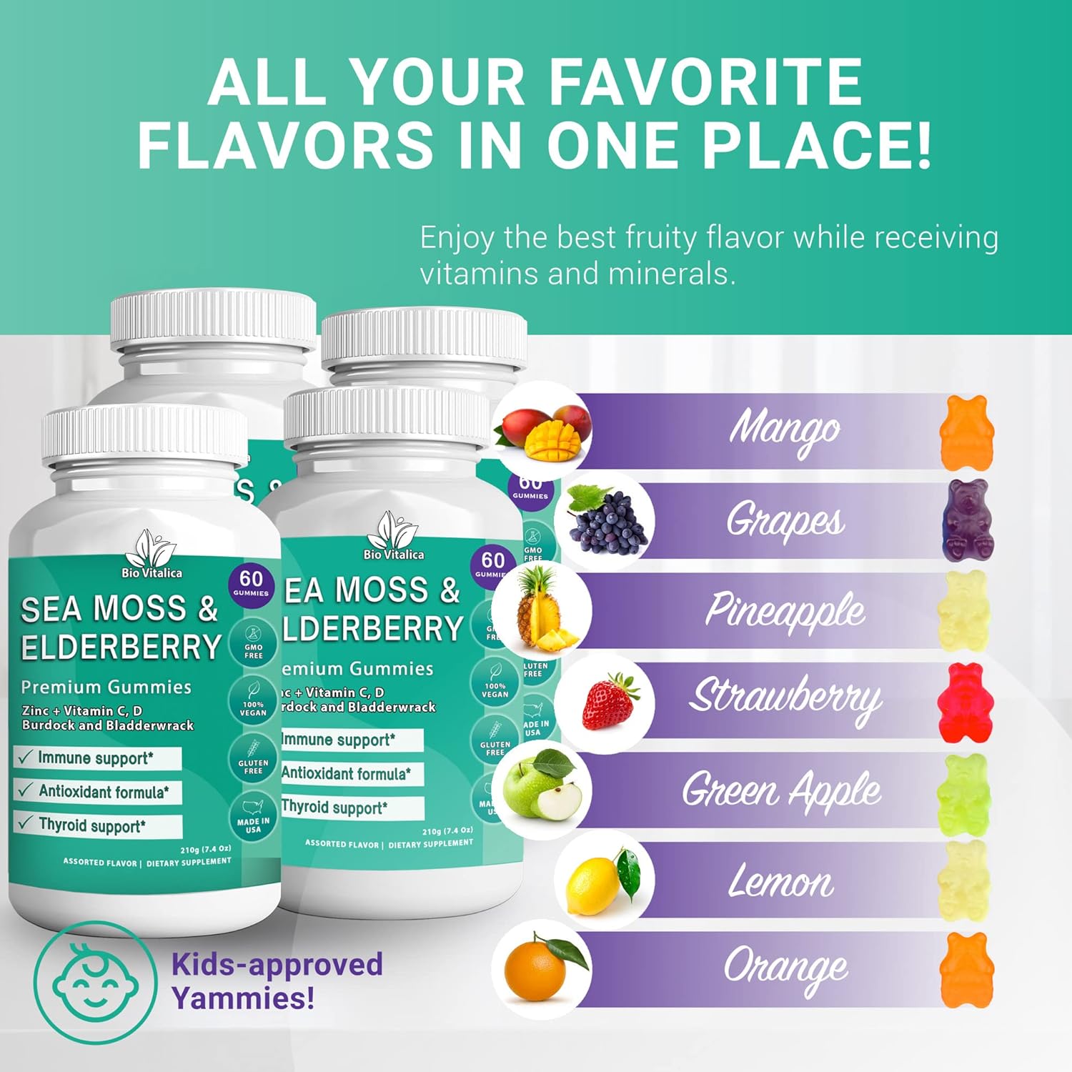 Sea Moss and Elderberry Gummies by BIO VITALICA - Parent Pack of 4