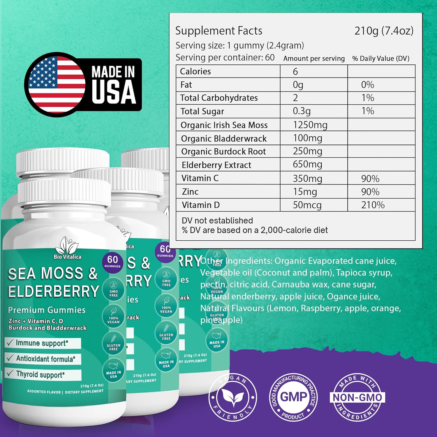 Sea Moss and Elderberry Gummies by BIO VITALICA - Parent Pack of 4