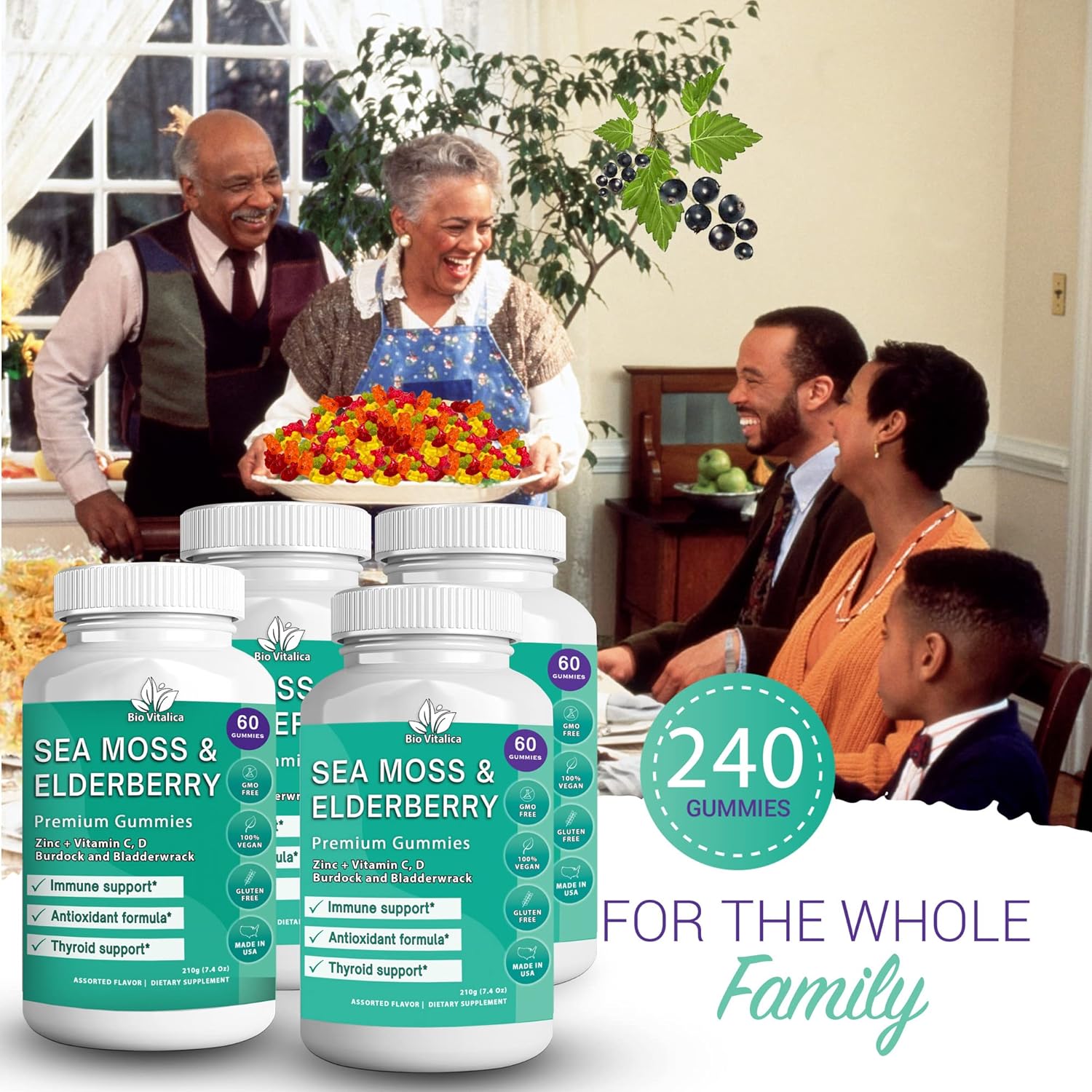 Sea Moss and Elderberry Gummies by BIO VITALICA - Parent Pack of 4