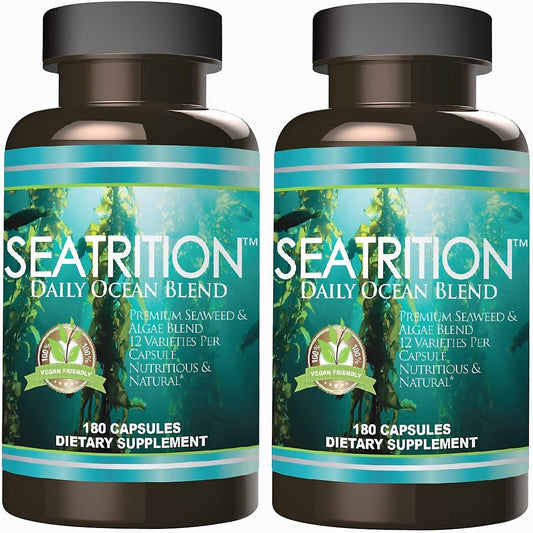 Sea Moss and Seaweed Ocean Blend Capsules for Daily Thyroid Support - 180 Veg Capsules, Multi-Mineral Vitamin Supplement