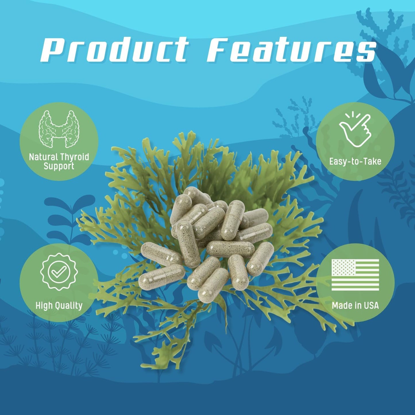 Sea Moss and Seaweed Ocean Blend Capsules for Daily Thyroid Support - 180 Veg Capsules, Multi-Mineral Vitamin Supplement