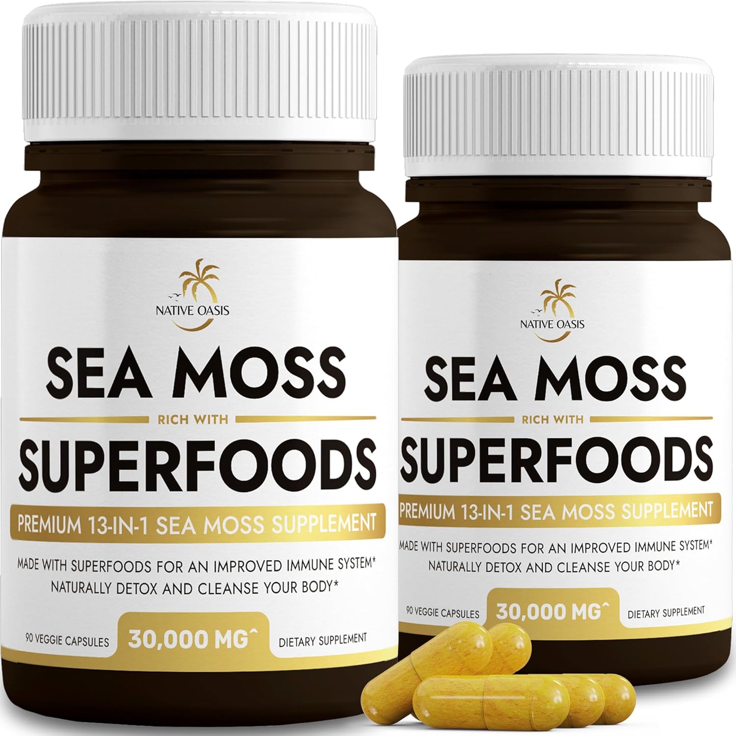 Sea Moss Capsules with Superfoods for Energy, Immune Support, and Detox (180 Count) - 30,000mg - 2 Bottles