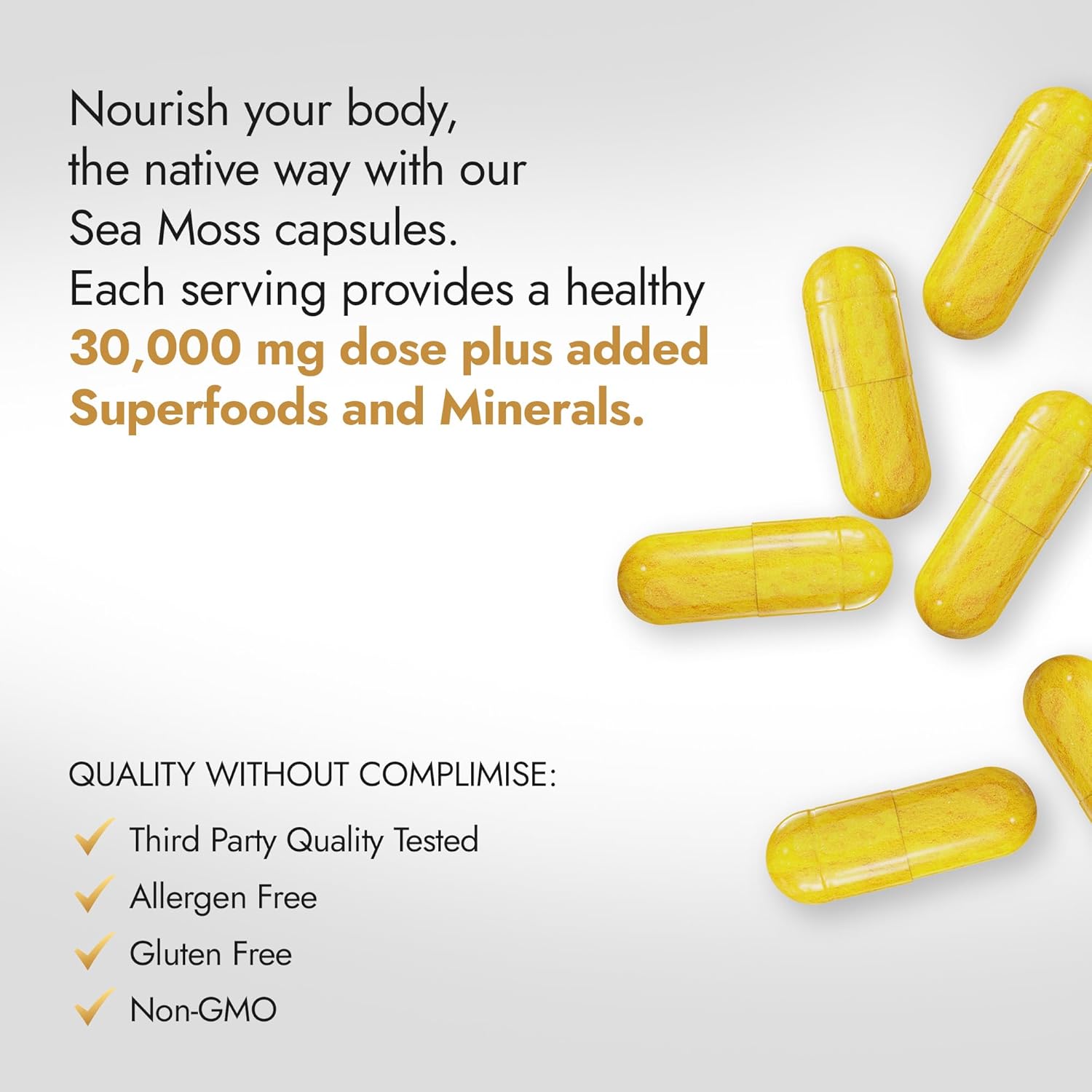 Sea Moss Capsules with Superfoods for Energy, Immune Support, and Detox (180 Count) - 30,000mg - 2 Bottles