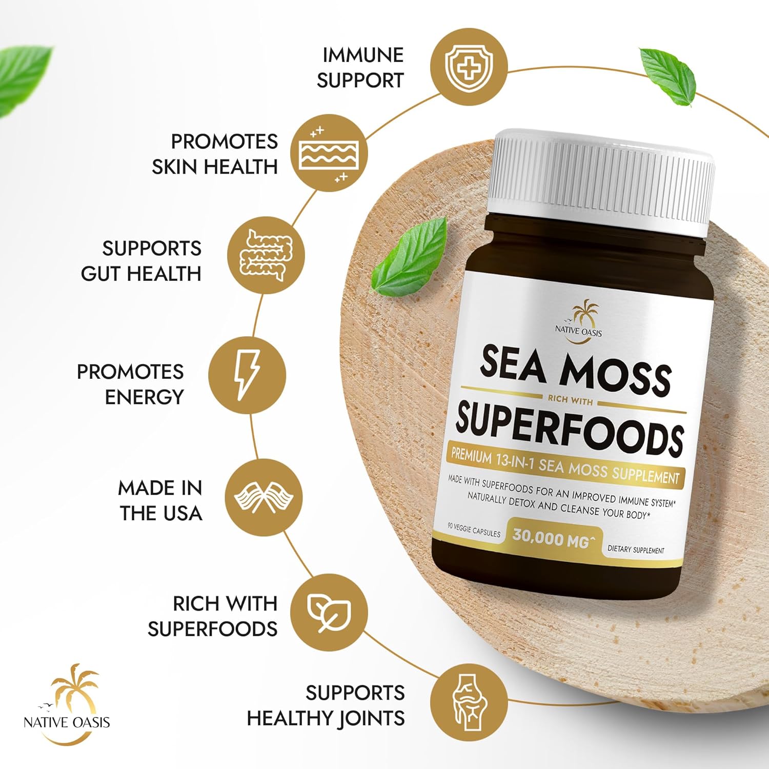 Sea Moss Capsules with Superfoods for Energy, Immune Support, and Detox (180 Count) - 30,000mg - 2 Bottles