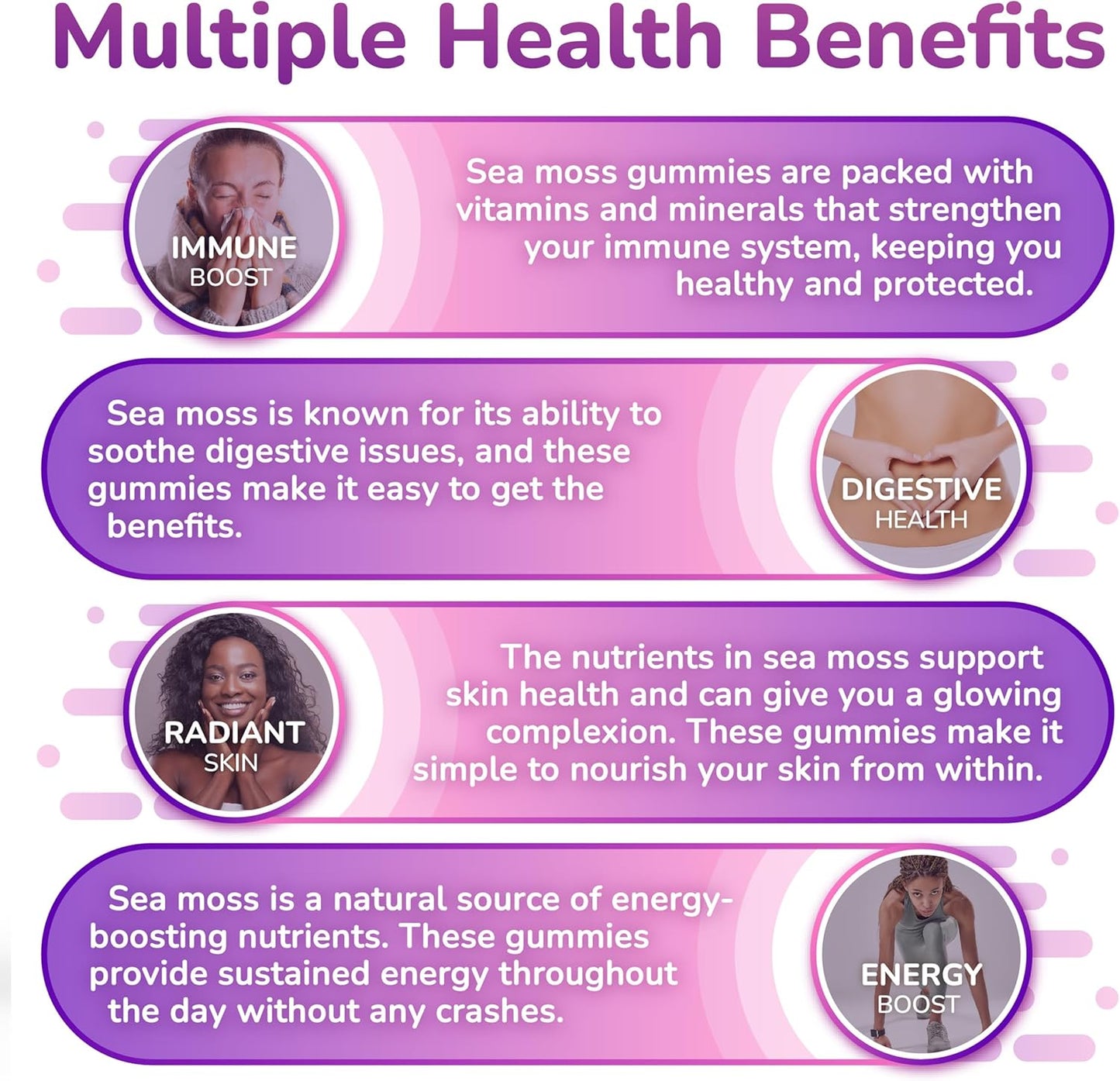 Sea Moss Elderberry Gummies with Magnesium, Burdock Root, and Bladderwrack - Immune Support for Kids and Adults - 60pcs