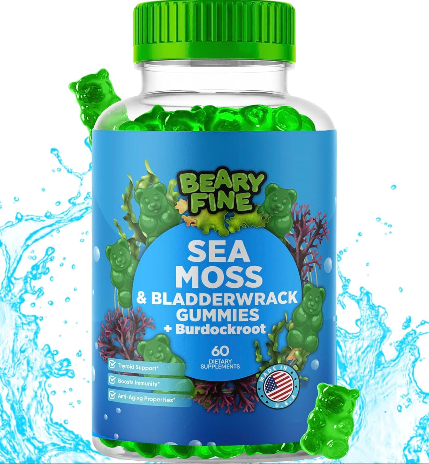 Sea Moss Gummies with Apple Cider Vinegar, Burdock Root, and Bladderwrack - 102 Minerals for Daily Wellness - 60 Gummies for Kids & Adults - Made in USA