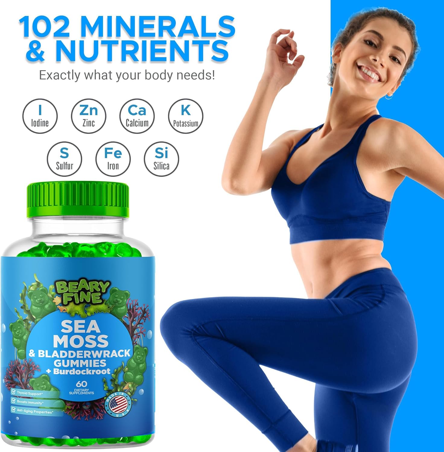 Sea Moss Gummies with Apple Cider Vinegar, Burdock Root, and Bladderwrack - 102 Minerals for Daily Wellness - 60 Gummies for Kids & Adults - Made in USA