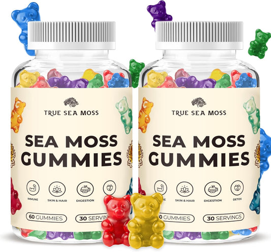 Sea Moss Gummies with Irish Sea Moss, Burdock Root, and Bladderwrack for Immune Support, Skin & Hair Health, and Detox - 60 Gummies, Made in USA - Great for All Ages