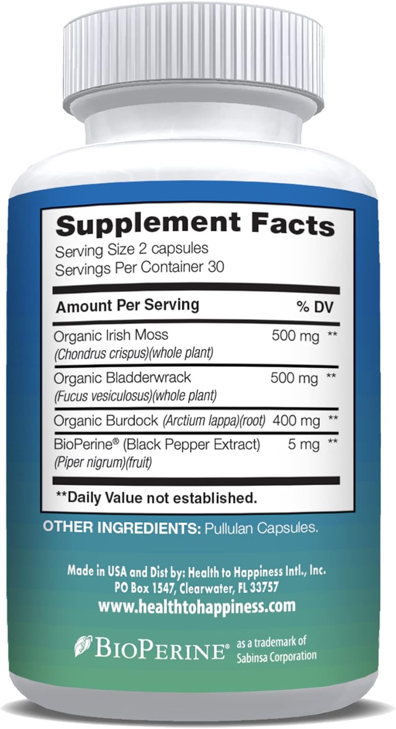 Sea Moss Immune Support Supplement with Black Pepper, Bladderwrack, and Burdock Root for Healthy Immune Function and Happiness