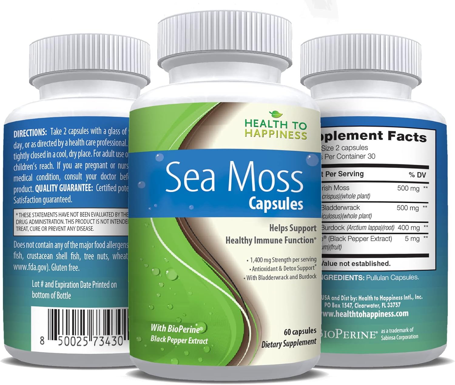 Sea Moss Immune Support Supplement with Black Pepper, Bladderwrack, and Burdock Root for Healthy Immune Function and Happiness