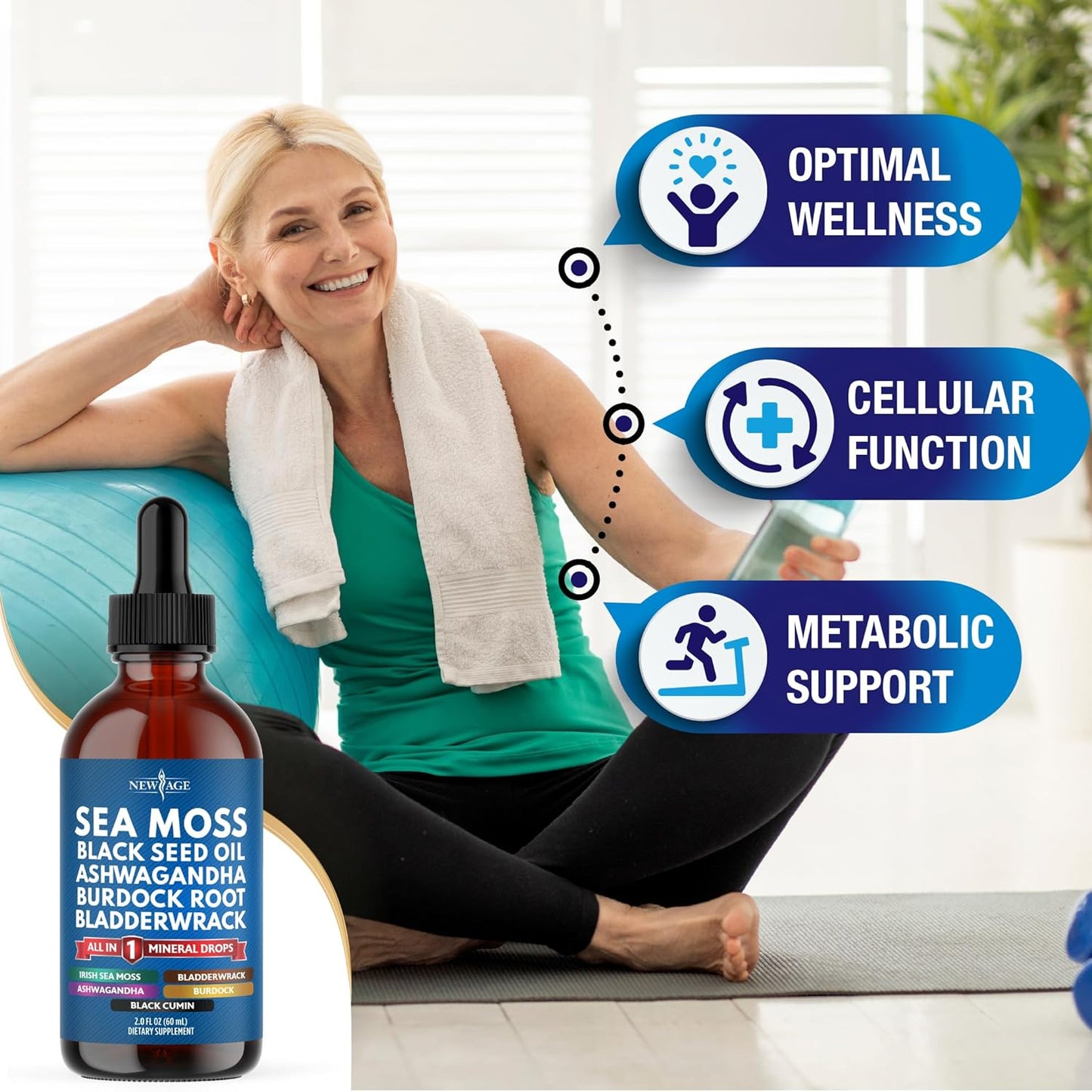 Sea Moss Liquid Drops Supplement with Black Seed Oil, Ashwagandha, Burdock Root, Bladderwrack, Silica, Multiminerals - Non-GMO Vegan - 2 Pack