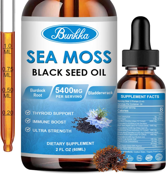 Sea Moss Liquid Drops with Burdock Root, Bladderwrack, Elderberry, Irish Moss, Vitamin C&D3 - Immunity Booster, Digestive Health, Skin Support - Original Flavor, 2oz Bottle