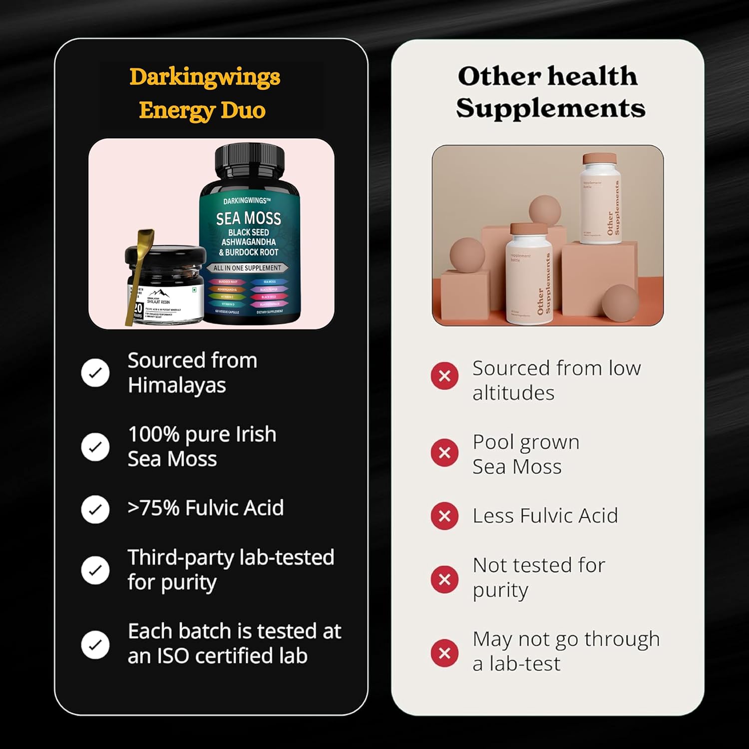 Sea Moss, Shilajit, and Black Seed Oil Vitality Bundle - 500mg Shilajit, 3000mg Sea Moss, 2000mg Black Seed Oil, 1000mg Ashwagandha, Burdock Root & Bladderwrack - Men & Women - 30 Day Supply