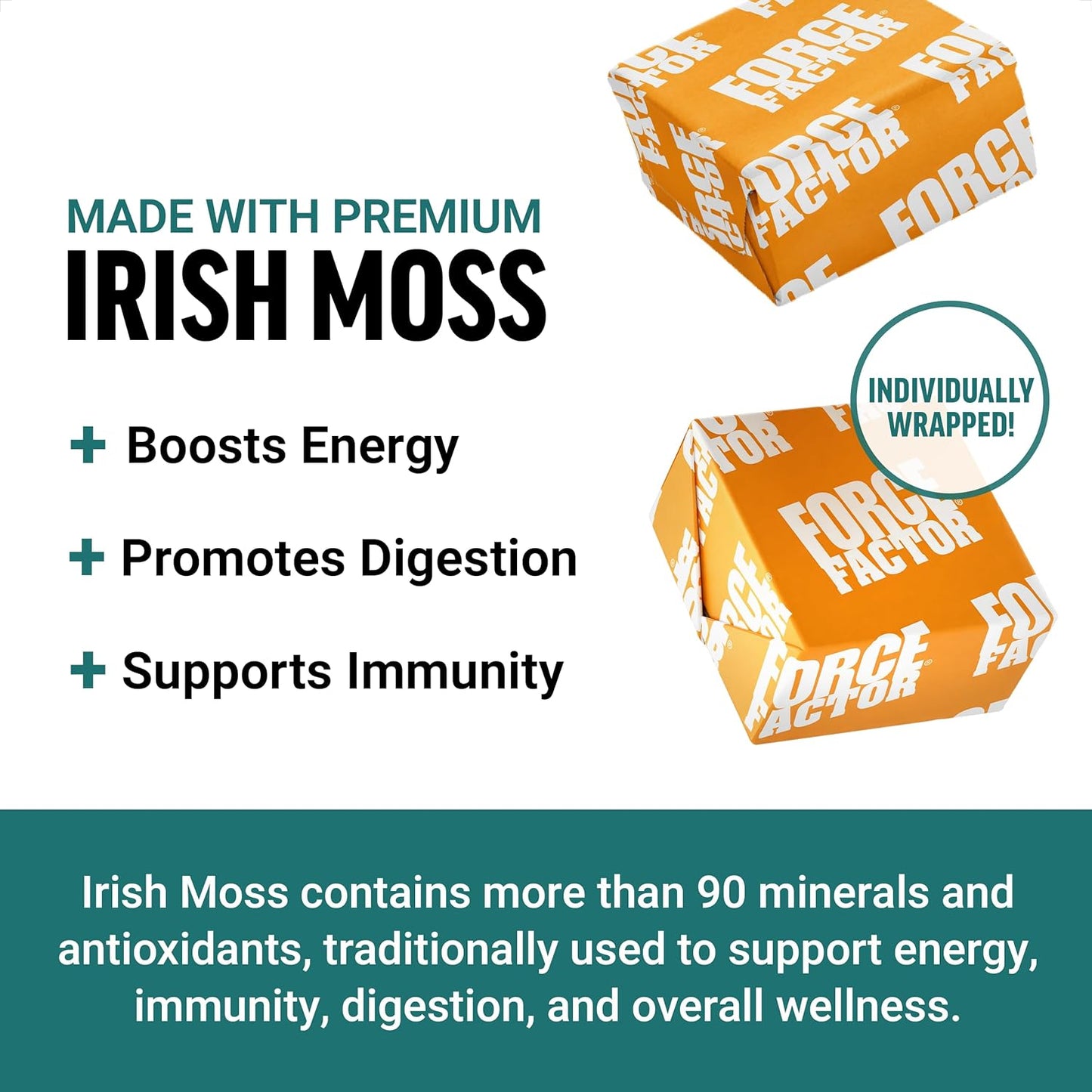 Sea Moss Soft Chews for Immunity & Heart Health, Irish Moss Superfood Supplement, Non-GMO, Gluten-Free, Salted Caramel Flavor, 90 Chews, 3 Packs, 18 oz.