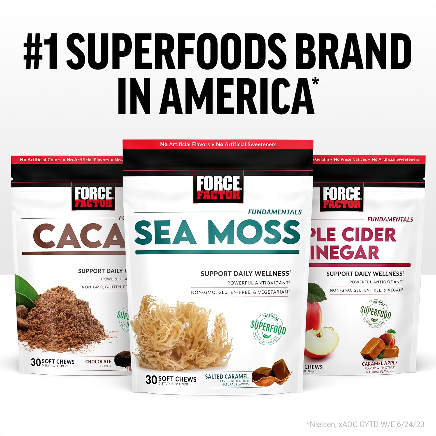 Sea Moss Soft Chews for Immunity & Heart Health, Irish Moss Superfood Supplement, Non-GMO, Gluten-Free, Salted Caramel Flavor, 90 Chews, 3 Packs, 18 oz.