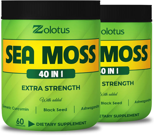 Sea Moss Supplement 40 in 1 with Turmeric, Ashwagandha, Bladderwrack - 2 Packs (60 Capsules) for Immune System, Body Balance, Heart Health