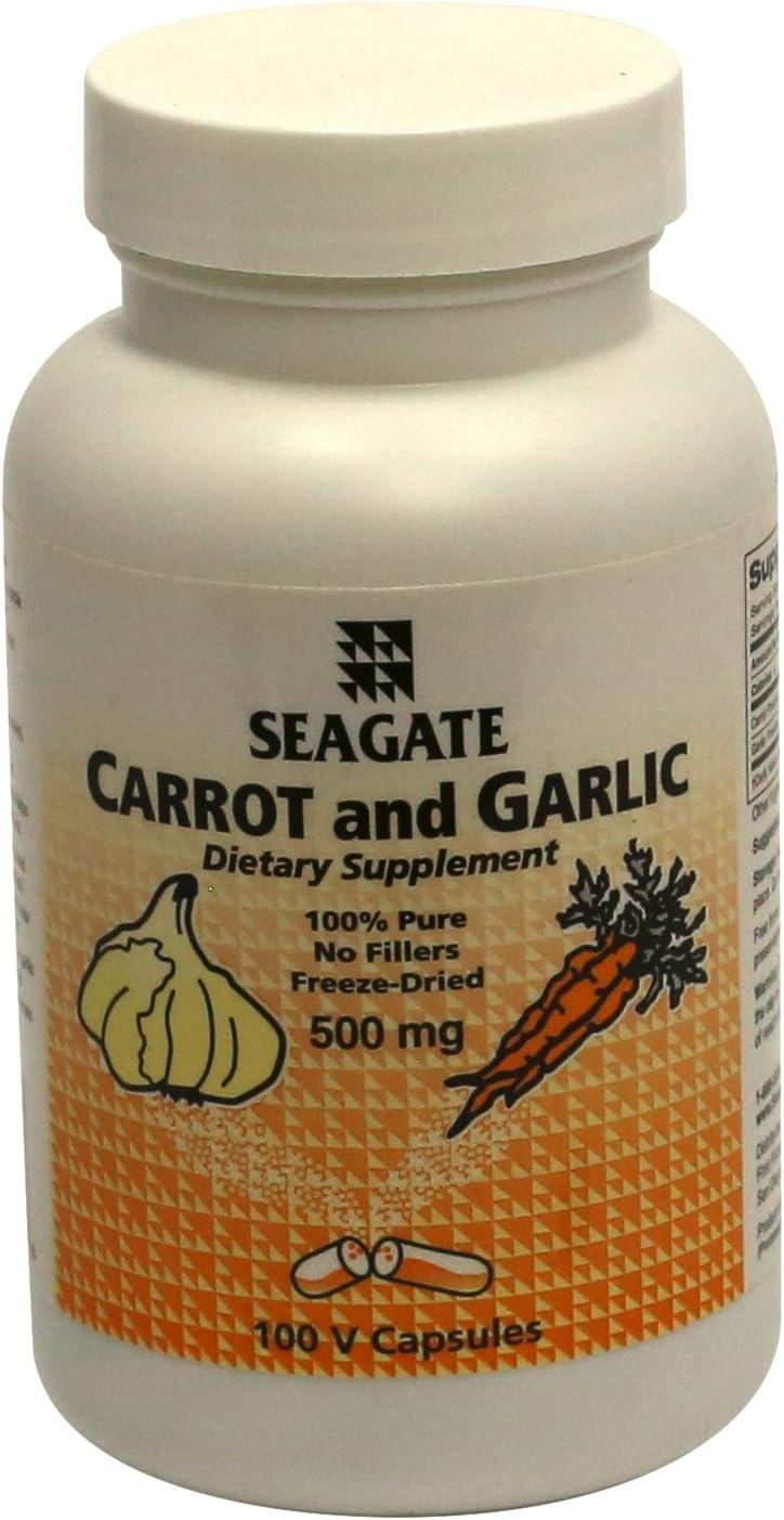Seagate Carrot and Garlic Capsules - 500mg, 100 Count - Dietary Supplement for Immune Support