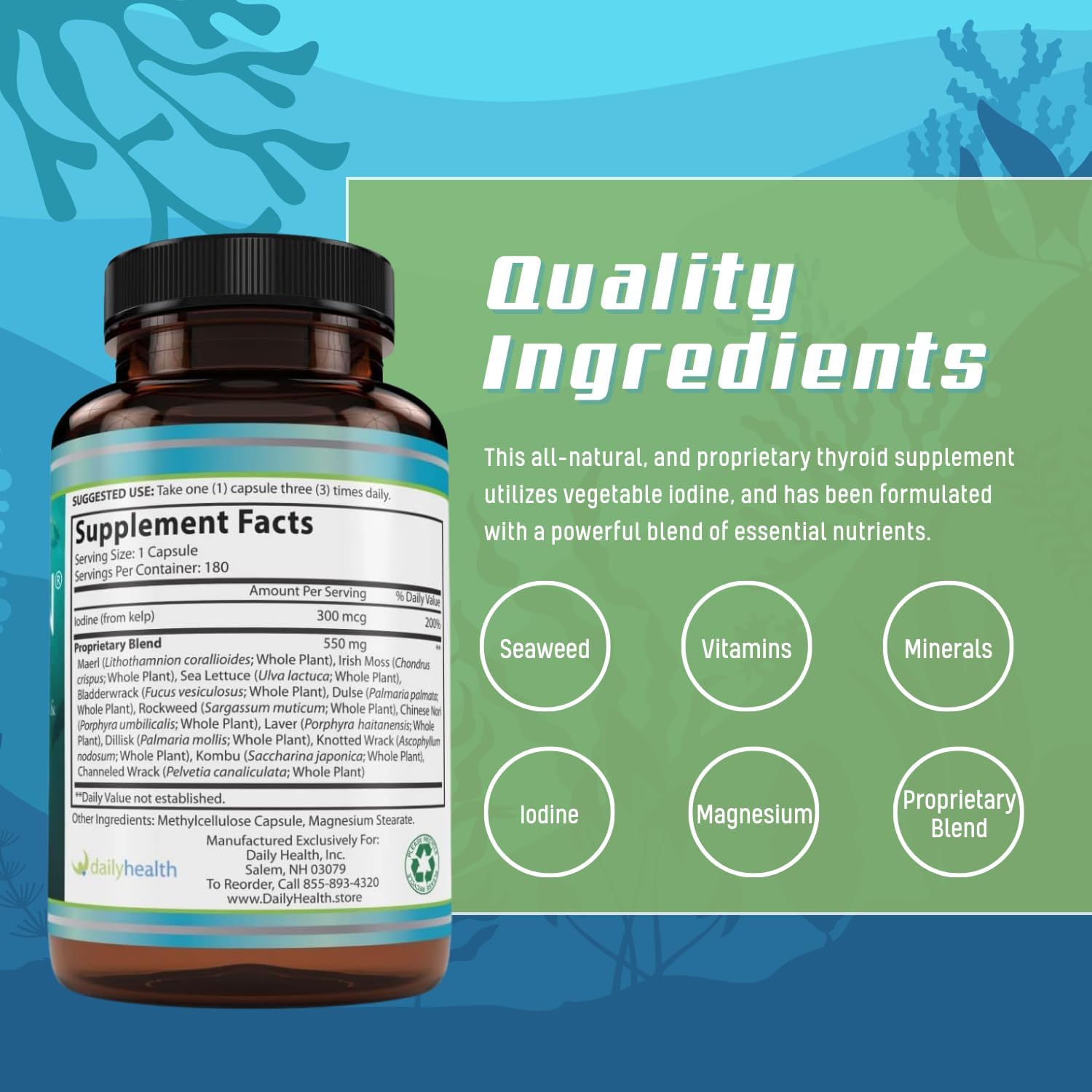 Seaweed Immune and Thyroid Support Supplement - 540 Veg Capsules, 6 Month Supply, Daily Health Boost with 12 Sea Plants