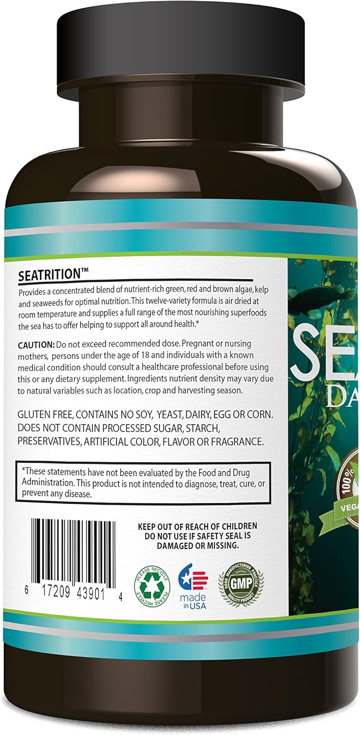 Seaweed Immune and Thyroid Support Supplement - 540 Veg Capsules, 6 Month Supply, Daily Health Boost with 12 Sea Plants