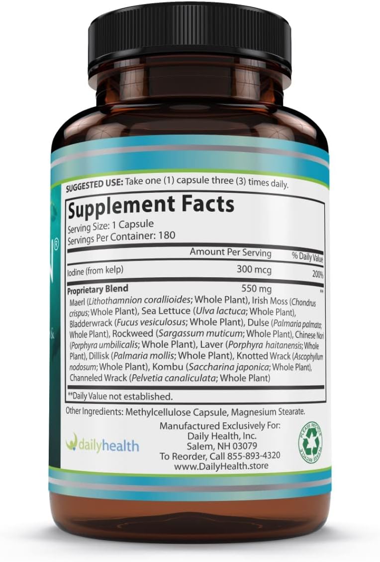 Seaweed Immune and Thyroid Support Supplement - 540 Veg Capsules, 6 Month Supply, Daily Health Boost with 12 Sea Plants