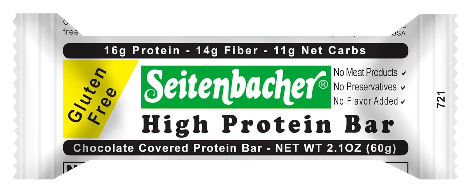 Seitenbacher Hazelnut Chocolate Protein Bars - Pack of 12, 16g Protein, 14g Fiber, 2.1 Ounce Bars