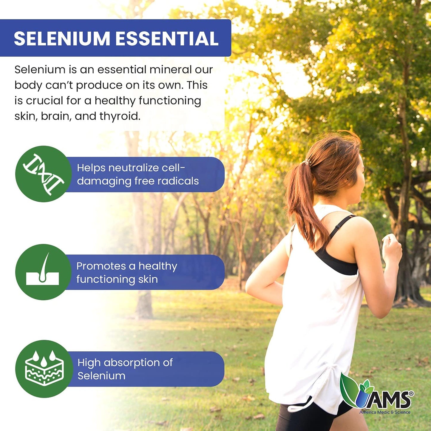 Selenium 200 mcg Supplement - 60 Tablets for Immune & Thyroid Health - Pure Trace Mineral Antioxidant for Men & Women by America Medic & Science