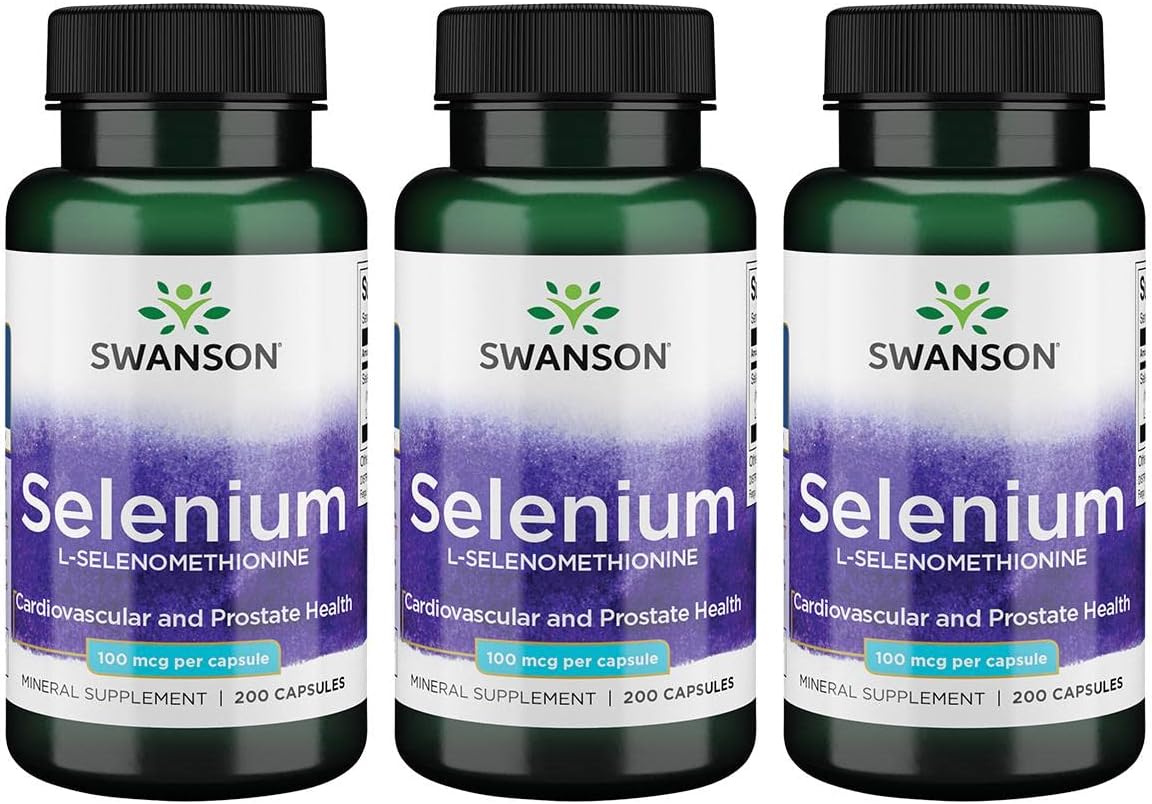 Selenium (L-Selenomethionine) 100 mcg Capsules - 200 Count (Pack of 3) by Swanson