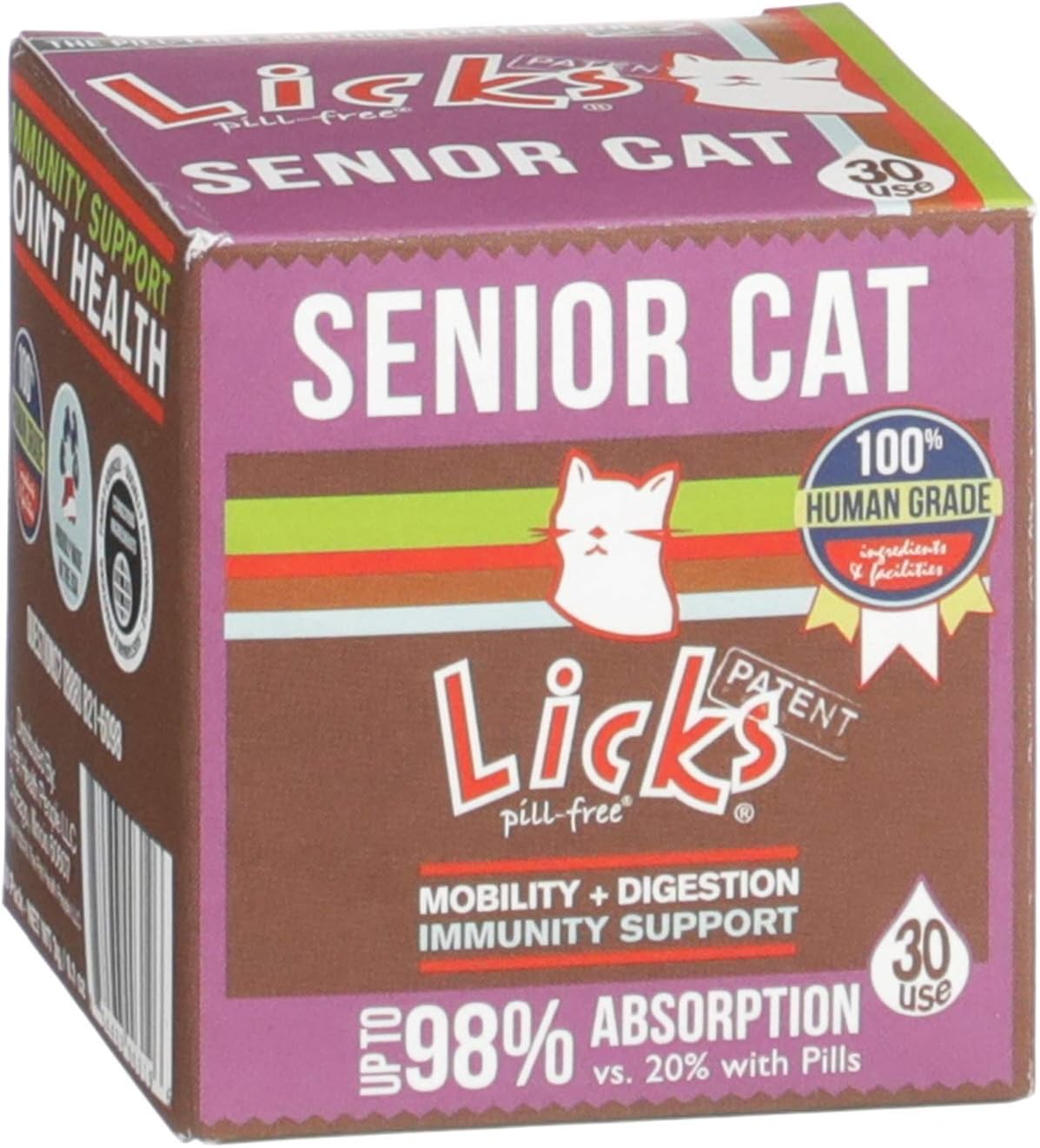 Senior Cat Joint Support & Digestion Supplement - Immunity & Heart Health Vitamins - Pill-Free Gel Packets - 30 Servings