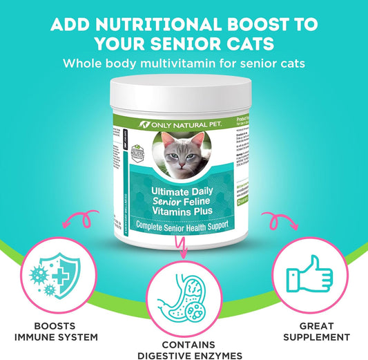 Senior Cat Multivitamin Powder with Taurine & Lysine for Immune & Joint Support - Complete Vitamin Formula for Adult & Older Cats