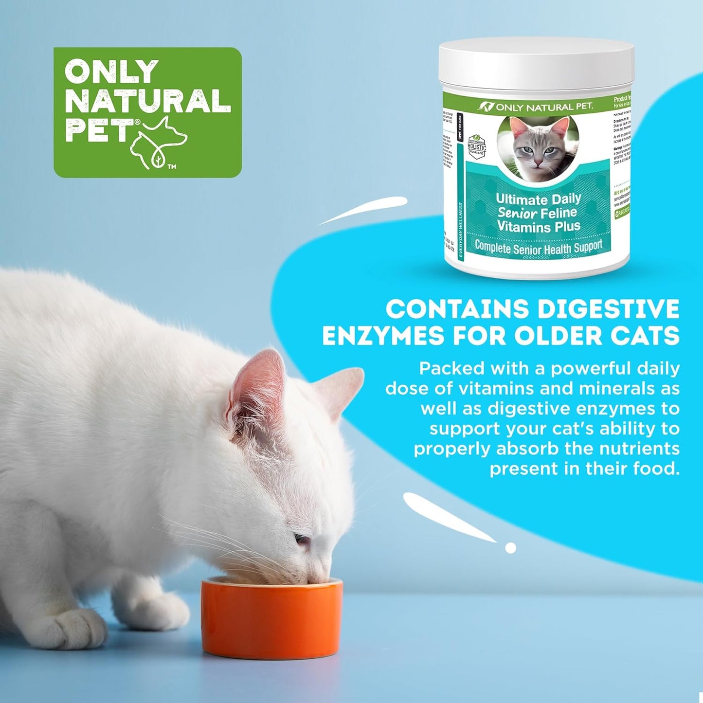 Senior Cat Multivitamin Powder with Taurine & Lysine for Immune & Joint Support - Complete Vitamin Formula for Adult & Older Cats