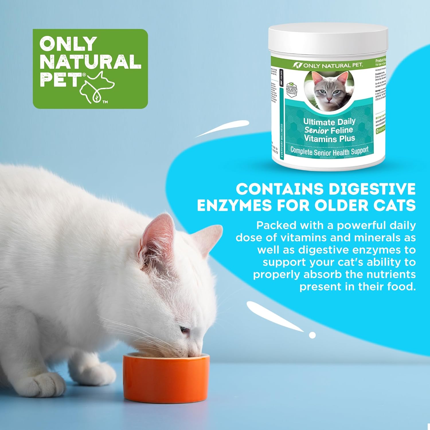 Senior Cat Multivitamin Powder with Taurine & Lysine for Immune & Joint Support - Complete Vitamin Formula for Adult & Older Cats