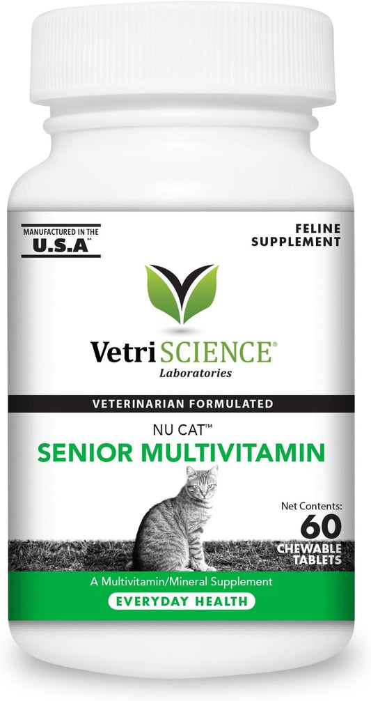 Senior Cat Multivitamin Supplement - VetriScience Nu Cat Tablets with 25+ Key Vitamins, Lysine, and Taurine