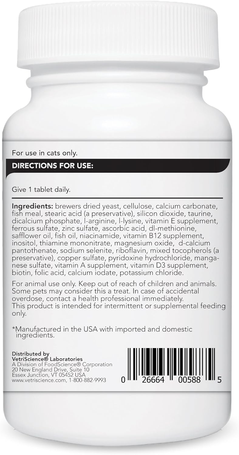Senior Cat Multivitamin Supplement - VetriScience Nu Cat Tablets with 25+ Key Vitamins, Lysine, and Taurine