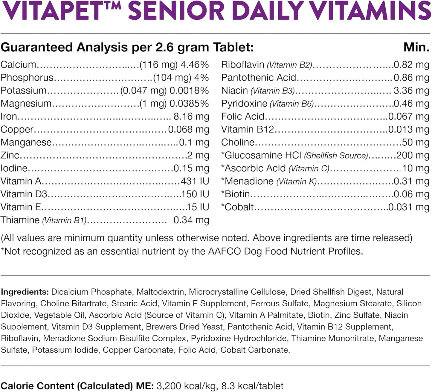 Senior Dog Daily Vitamins with Glucosamine - 365 Time Release Tablets - Full Spectrum of Vitamins & Minerals - Joint Support