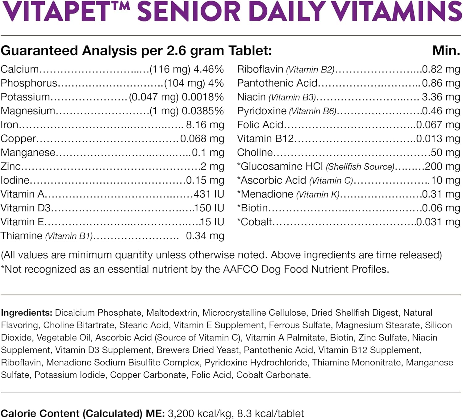 Senior Dog Daily Vitamins with Glucosamine - 365 Time Release Tablets - Full Spectrum of Vitamins & Minerals - Joint Support