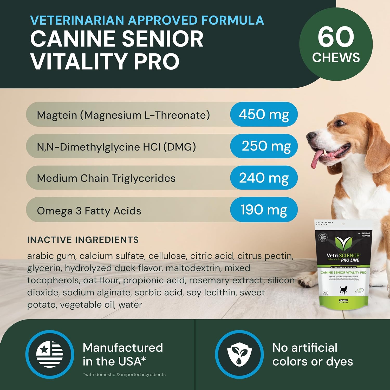 Senior Dog Multivitamin for Immune & Metabolic Support - Brain Health & Aging Formula - 60 Chews