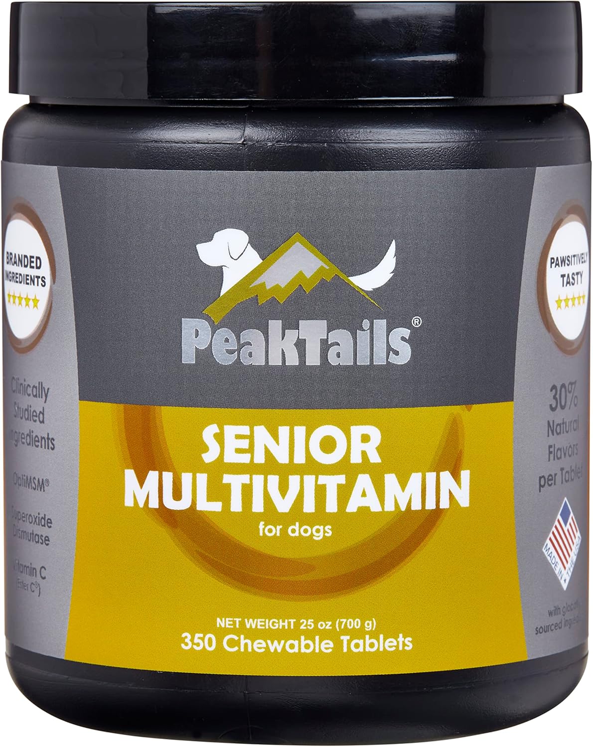 Senior Dog Multivitamin with Hip & Joint Support, Healthy Skin & Coat - Antioxidants, Amino Acids, Vitamins & Minerals - 350 Count