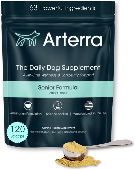 Senior Dog Supplement with 63 Premium Ingredients for Hip & Joint, Cognition, and Gut Health - Vet-Formulated for Longevity