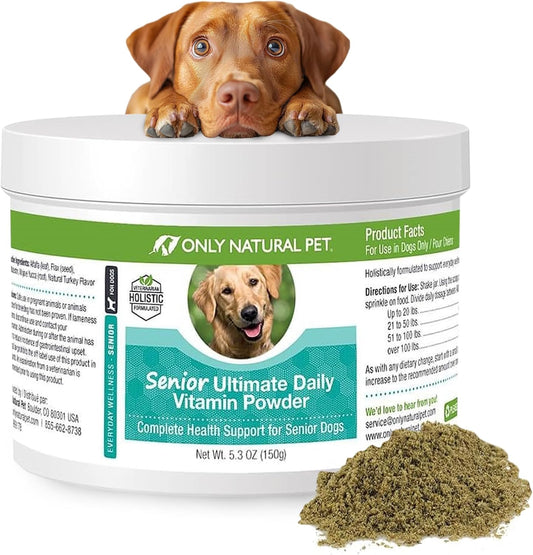 Senior Dog Vitamin Supplement for Complete Holistic Health Support - Turkey Flavored Powder, Made in USA, 5.3 oz by Only Natural Pet