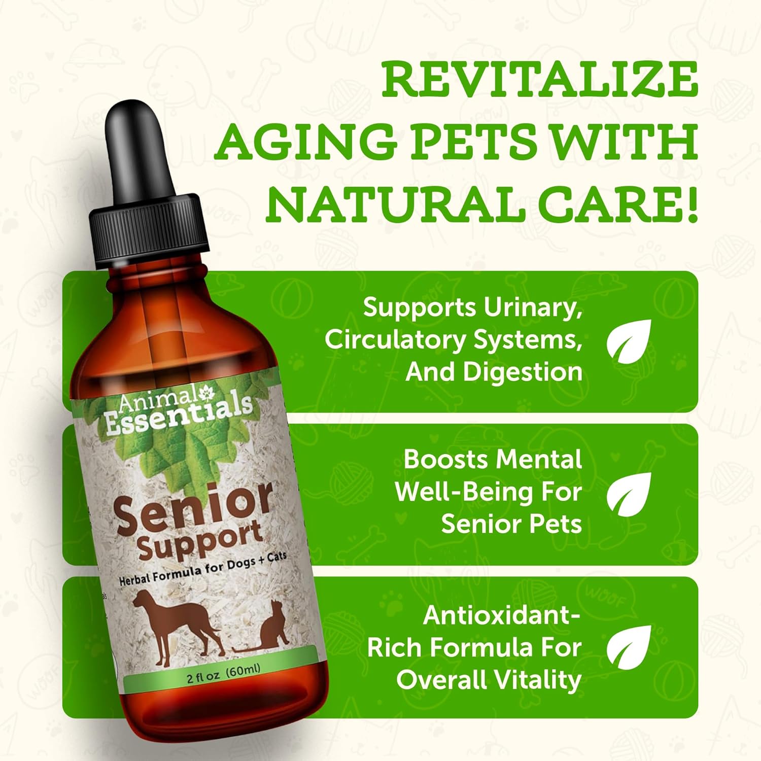 Senior Support Herbal Supplement for Dogs & Cats - Milk Thistle for Kidney Support - 2 Fl Oz