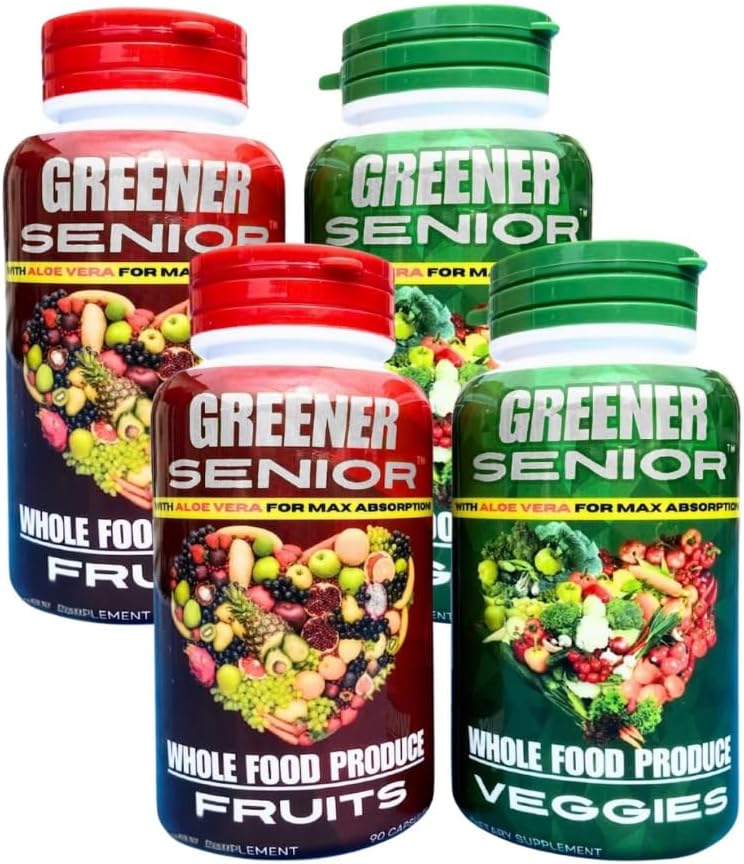 Senior Whole Food Supplement for Men and Women - 90 Fruit Capsules, 90 Veggie Capsules - Enhanced Absorption Formula - Greener Option