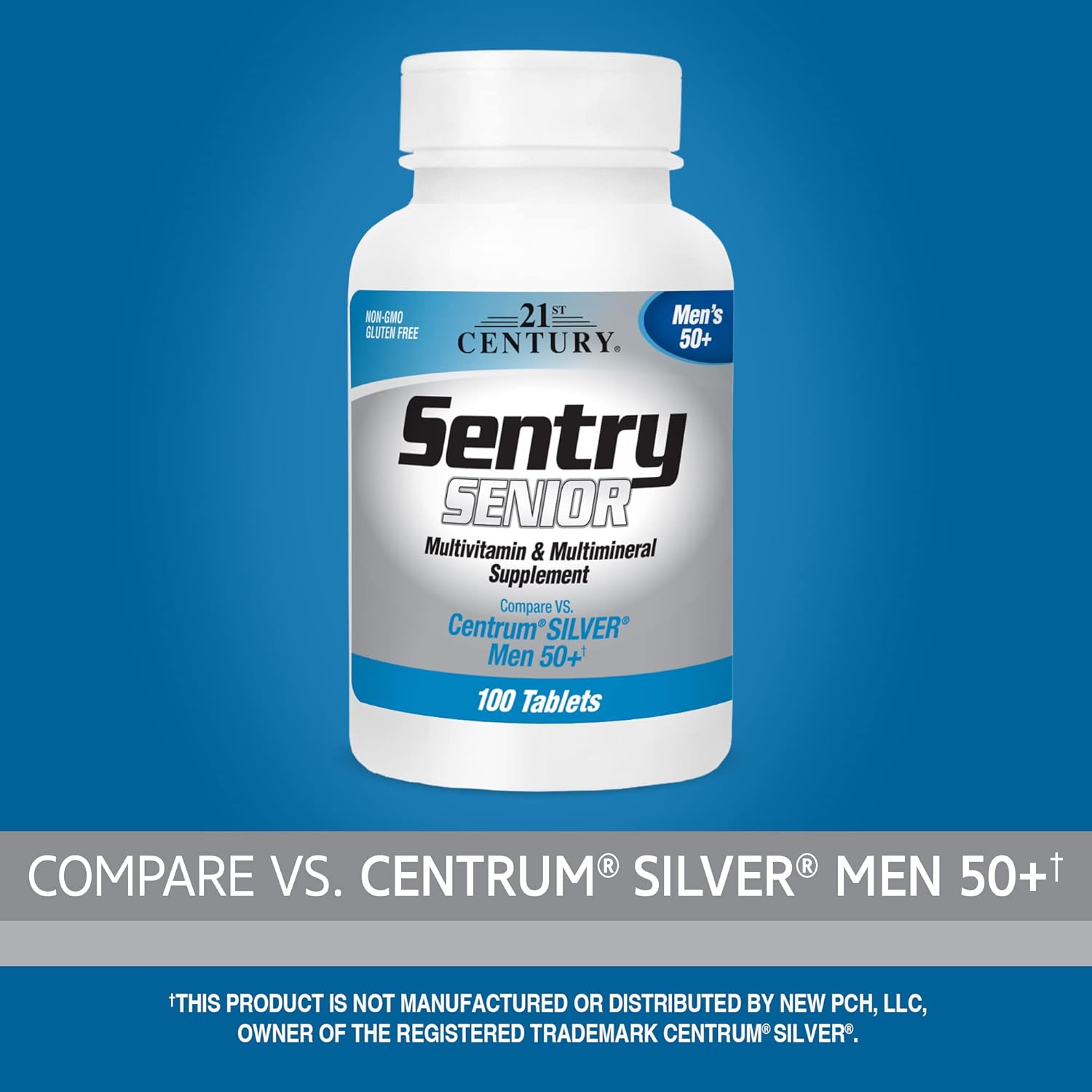 Sentry Senior Men 50Plus Tablets for 21st Century, Unscented White - 200 Count (2 Pack)