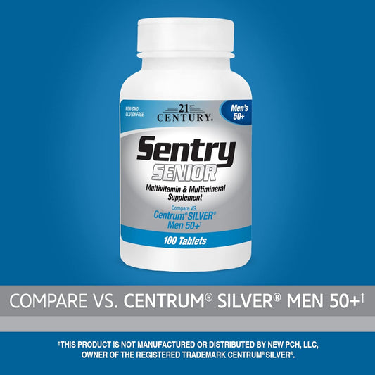 Sentry Senior Men 50Plus Tablets for 21st Century, Unscented White - 200 Count (2 Pack)