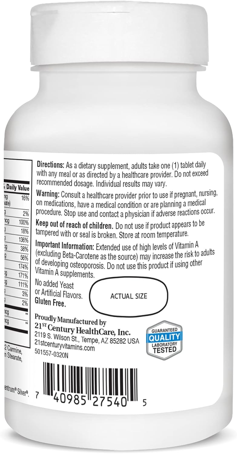 Sentry Senior Men 50Plus Tablets for 21st Century, Unscented White - 200 Count (2 Pack)