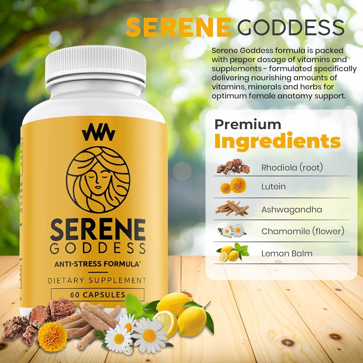 Serene Goddess Women's Supplement with Magnolia Bark for Mood Boost and Stress Relief